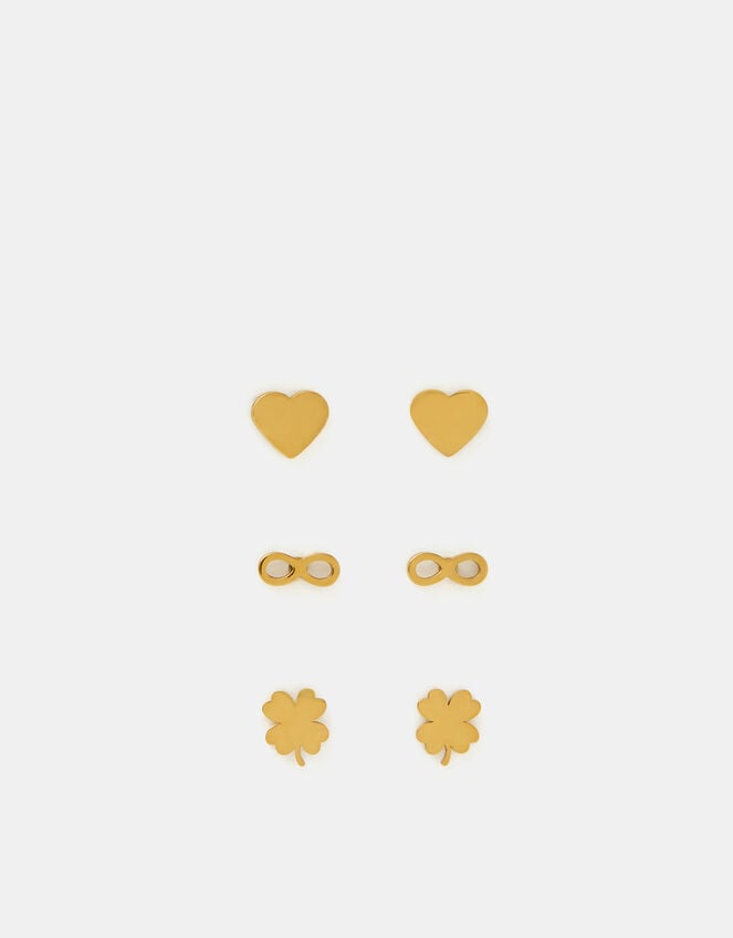 3-Pack Stainless Steel Charm Stud Earrings, , large