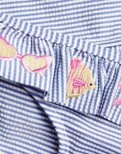 Girls Embroidered Stripe Tankini Set, Blue (BLUE), large