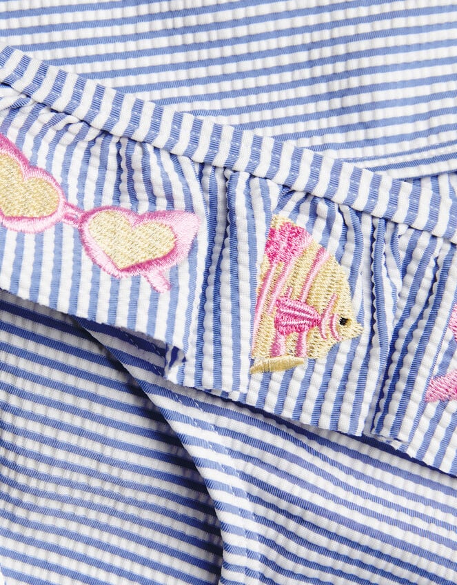 Girls Embroidered Stripe Tankini Set, Blue (BLUE), large