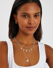 Textured Disc Charm Layered Necklace Silver, , large
