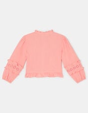 Girls Broderie Ruffle Top, Pink (PINK), large