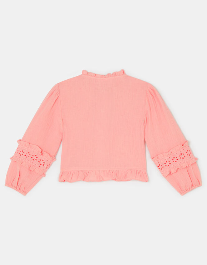 Girls Broderie Ruffle Top, Pink (PINK), large