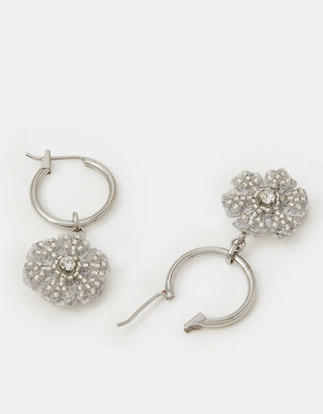 Beaded Snowflake Charm Hoop Earrings, , large