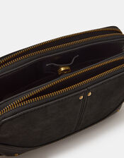 Classic Double Zip Crossbody Bag, Black (BLACK), large