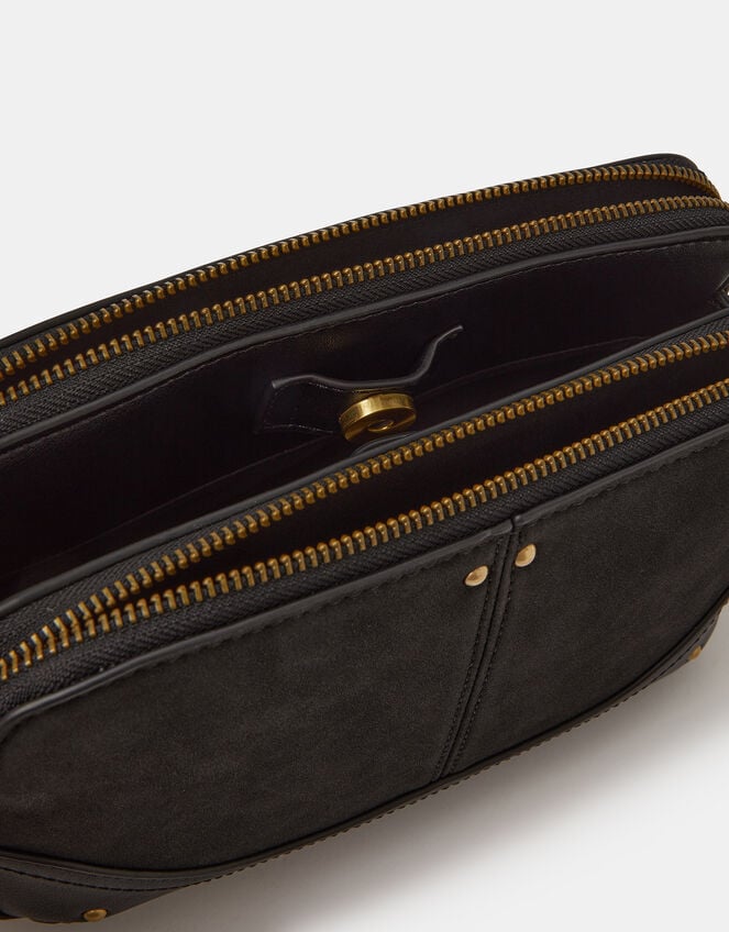 Classic Double Zip Crossbody Bag, Black (BLACK), large