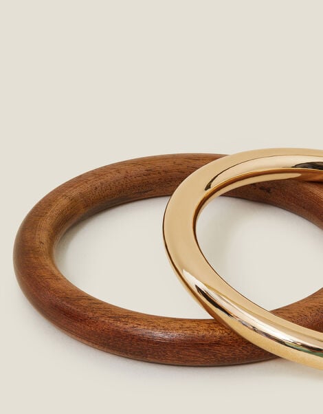 2-Pack Metal and Wood Bangles , , large