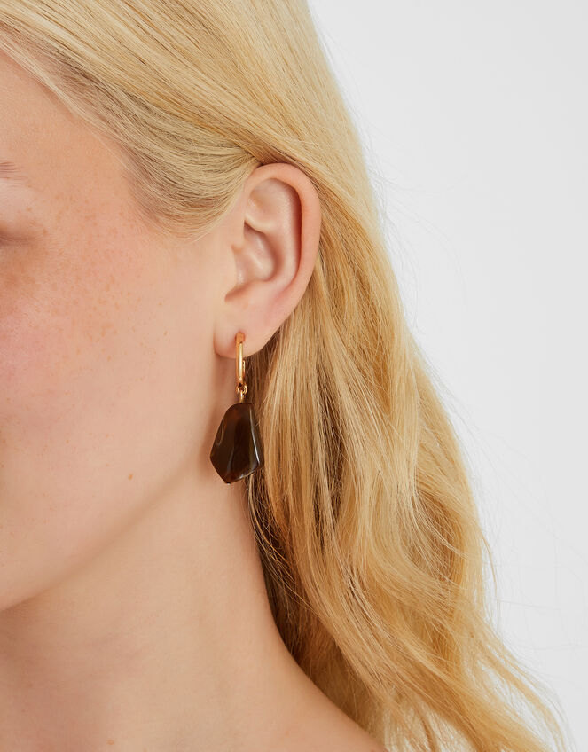 Marble Resin Hoop Drop Earrings, , large