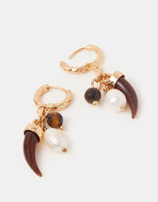 Horn Charm Huggie Hoop Earrings, , large