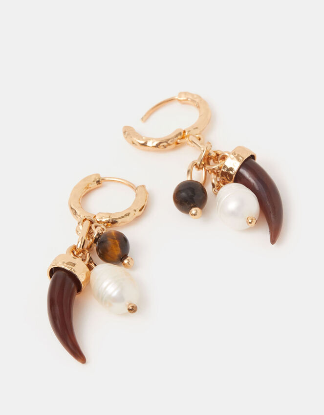 Horn Charm Huggie Hoop Earrings, , large