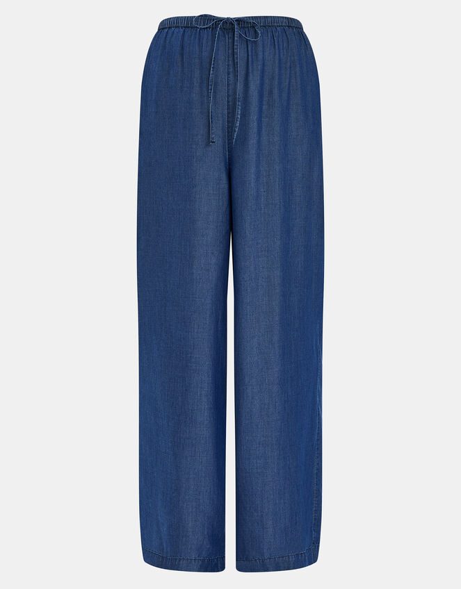 Chambray Wide Leg Trousers, Blue (BLUE), large