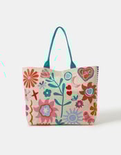 Floral Embroidered Shopper Bag, , large
