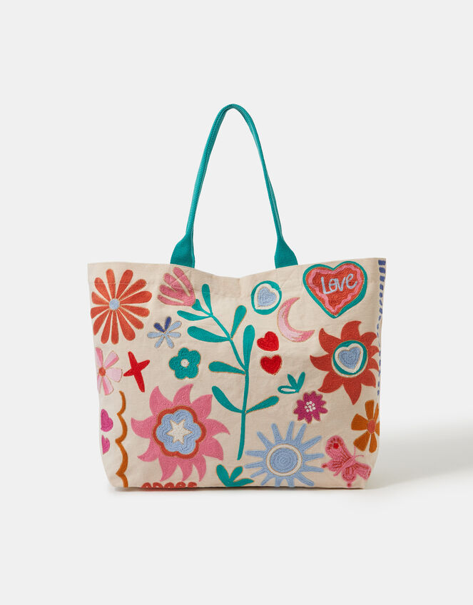 Floral Embroidered Shopper Bag, , large