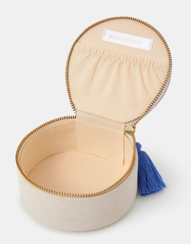 Mini Round Initial Embellished Jewellery Box, Natural (NATURAL), large