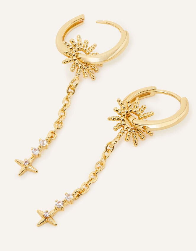 14ct Gold-Plated Sun Chain Huggie Hoops, , large