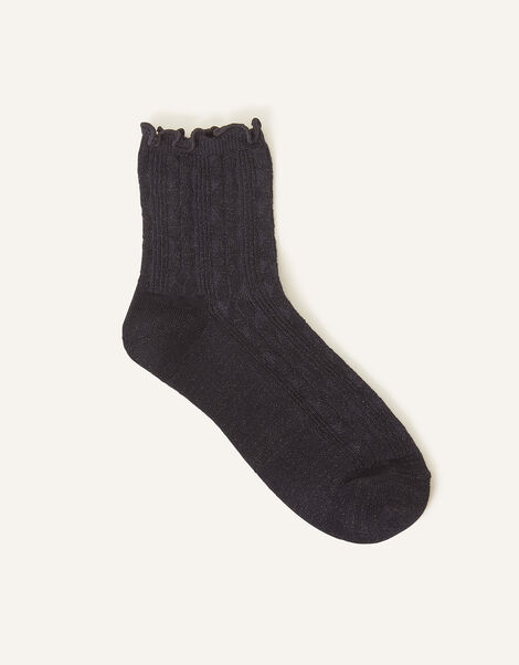 Sparkle Cable Crop Socks, Blue (NAVY), large
