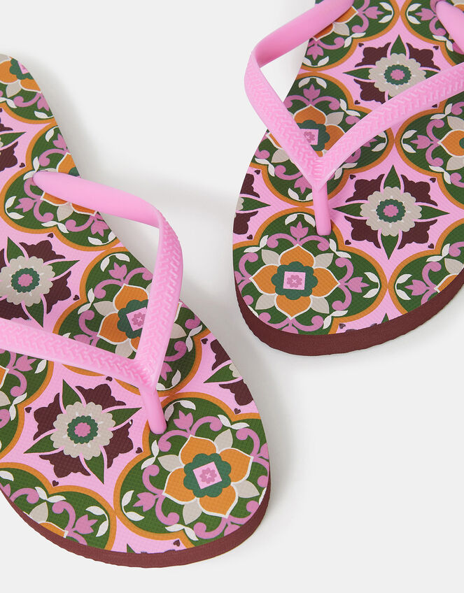 Tile Print Flip Flops, Natural (NATURAL), large