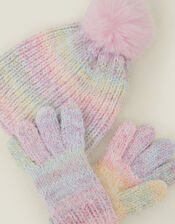 Girls Ombre Chenille Knit Hat and Gloves Set, Multi (PASTEL MULTI), large