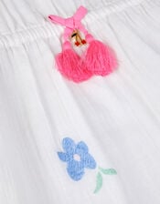Girls Cherry Embroidered Kaftan, White (WHITE), large