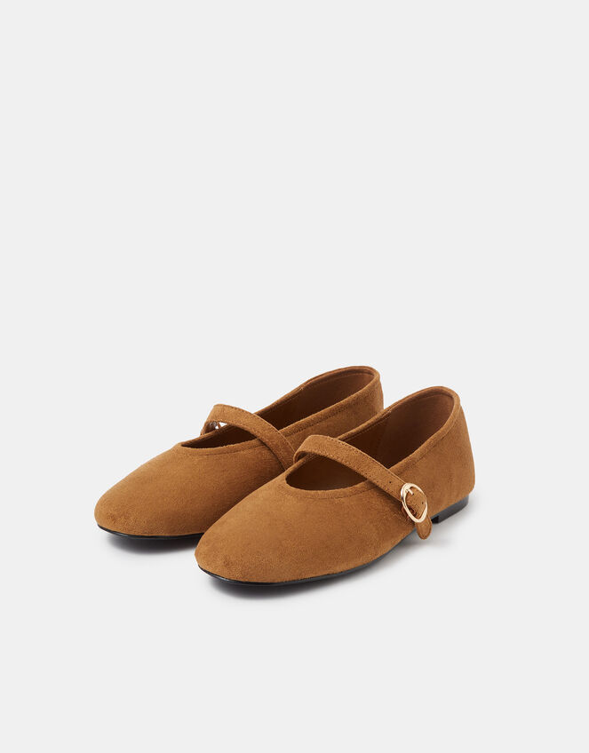 Faux Suede Mary Jane Ballet Flats, Tan (TAN), large