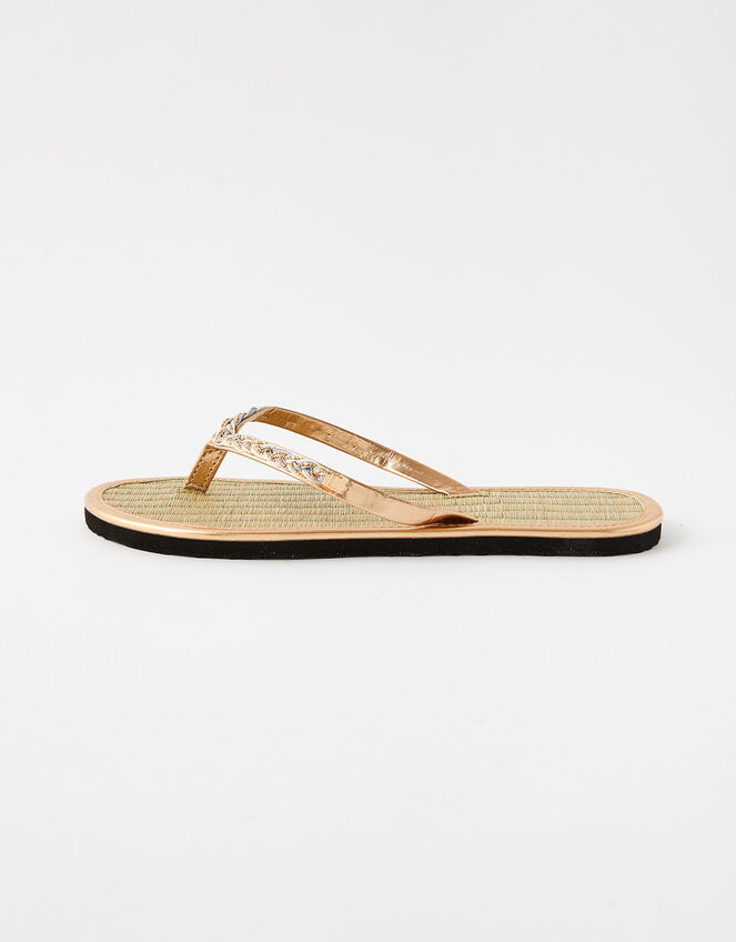 Plaited Seagrass Flip Flops, Metalic (METALLICS), large