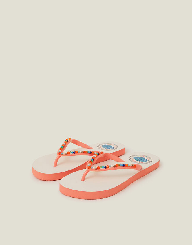 Beaded Shell Print Flip Flops, Orange (ORANGE), large