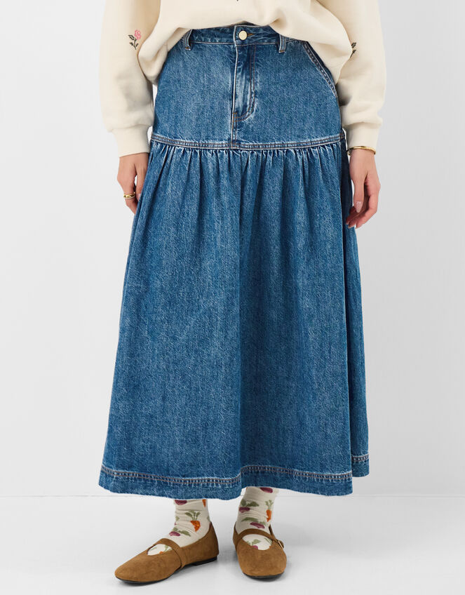 Denim Midi Skirt, Blue (BLUE), large