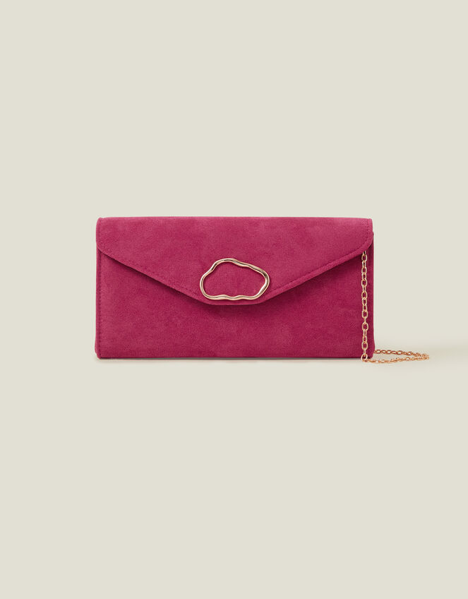 Suedette Box Clutch Bag, Pink (FUCHSIA), large