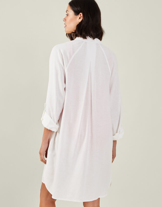 Long Sleeve Beach Cover Up Shirt, White (WHITE), large