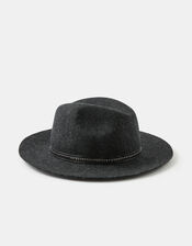 Chain Trim Fedora in Pure Wool, Black (BLACK), large