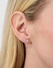 Sterling Silver Sparkle Flower Stud Earrings, , large