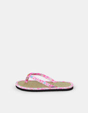 Girls Seagrass Beaded Flip Flops, Pink (PINK), large