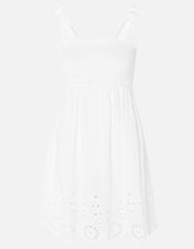 Broderie Hem Bandeau Dress, White (WHITE), large