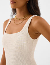 Shimmer Crinkle Textured Swimsuit, White (WHITE), large