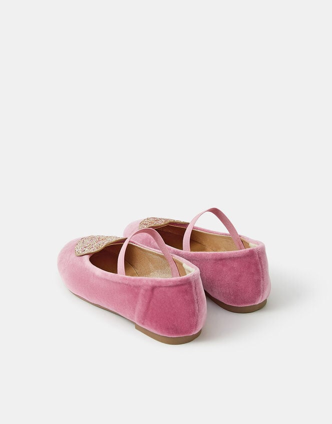 Girls Heart Velvet Ballet Flats, Pink (PINK), large