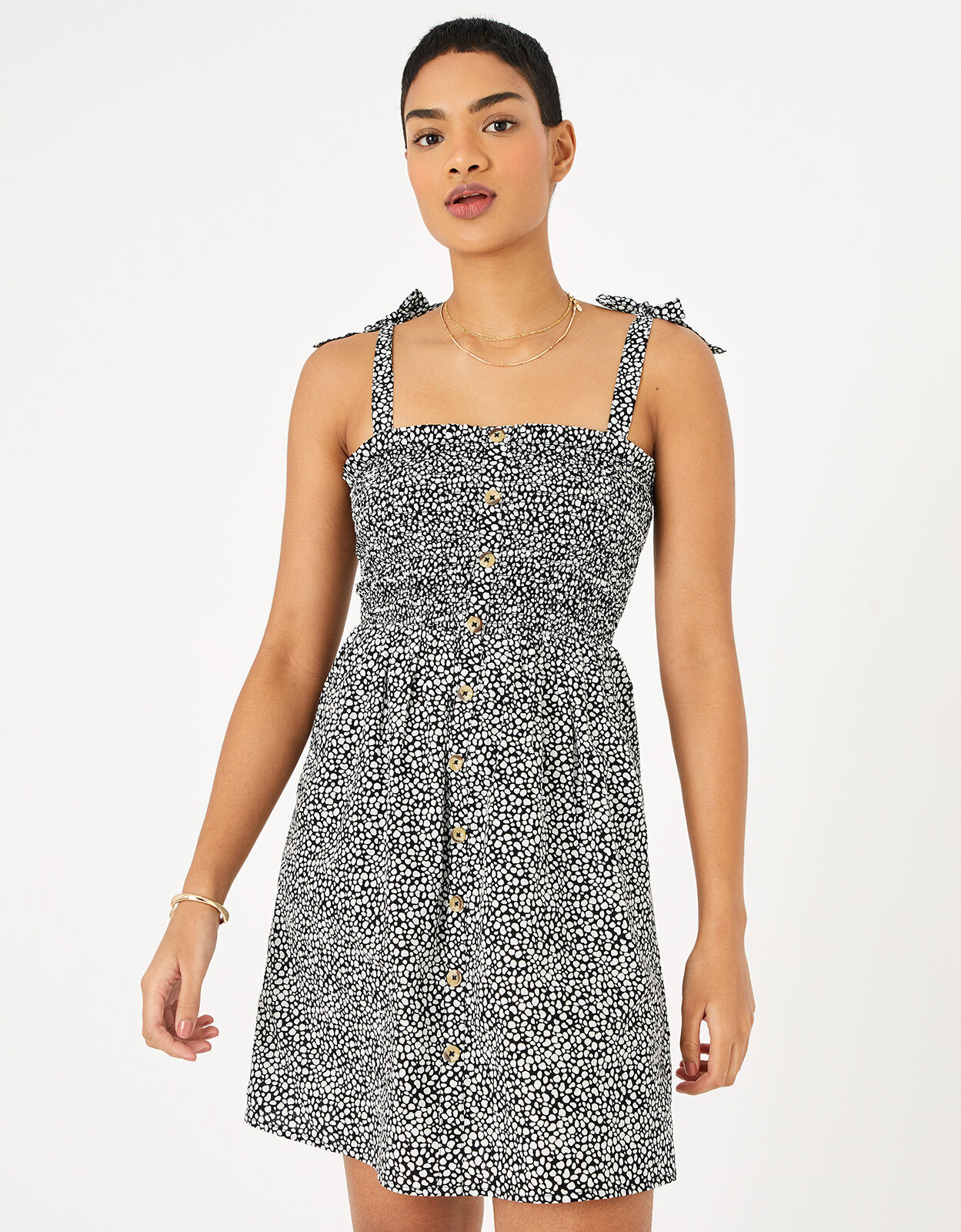 Dot Print Bandeau Dress in Organic Cotton Black Beach holiday dresses Accessorize ROI