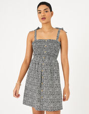 Dot Print Bandeau Dress in Organic Cotton, Black (BLACK/WHITE), large