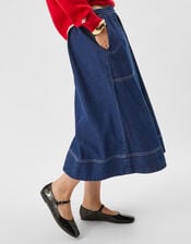 A-Line Denim Midi Skirt, DENIM, large