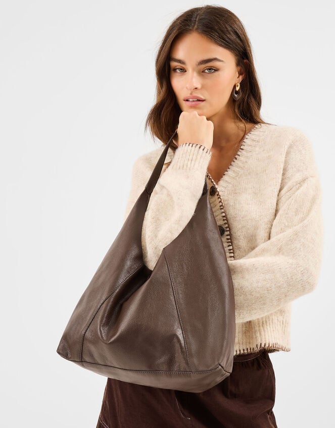 Slouchy Leather Shoulder Bag, , large