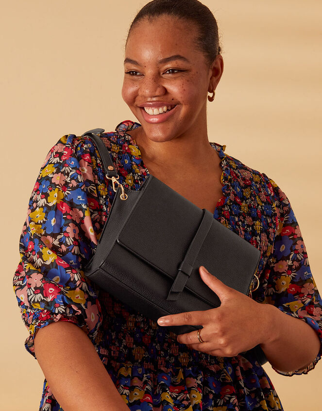 Strap Detail Large Cross-Body Bag, Black (BLACK), large