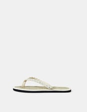 Mirror Embellished Seagrass Flip Flops, Cream (CREAM), large