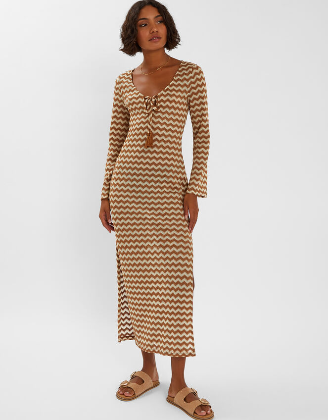 Crochet Long Sleeve Maxi Dress, Natural (NATURAL), large