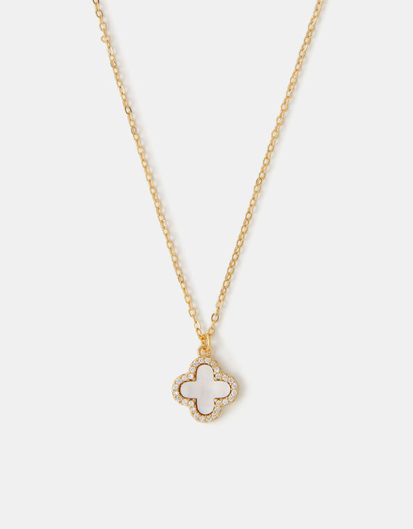 14ct Gold-Plated Mother of Pearl Clover Pendant Necklace, , large