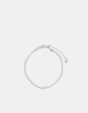 Sterling Silver-Plated Pearl Beaded Bracelet, White (WHITE), large