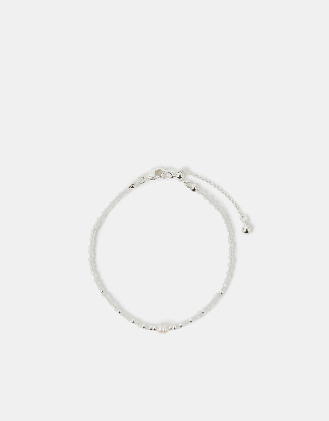 Sterling Silver-Plated Pearl Beaded Bracelet, White (WHITE), large