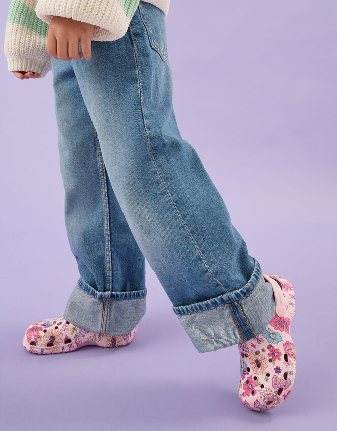 Girls Butterfly Print Clogs, Pink (PINK), large
