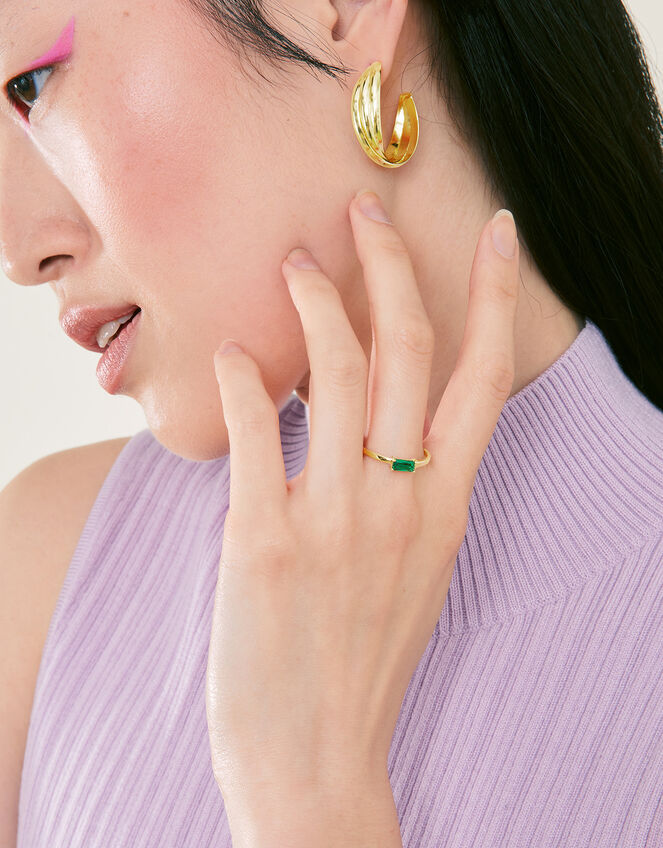 Stainless Steel Statement Gem Ring, Green (GREEN), large