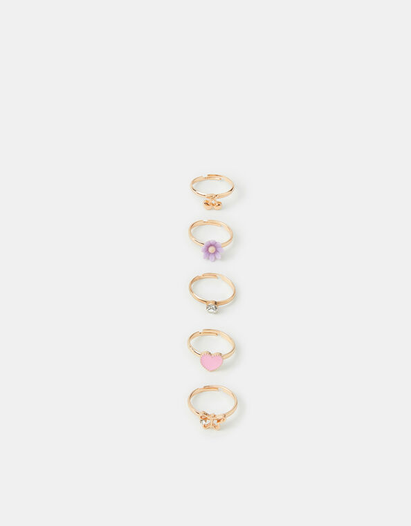 5-Pack Girls Cherry Adjustable Rings, , large