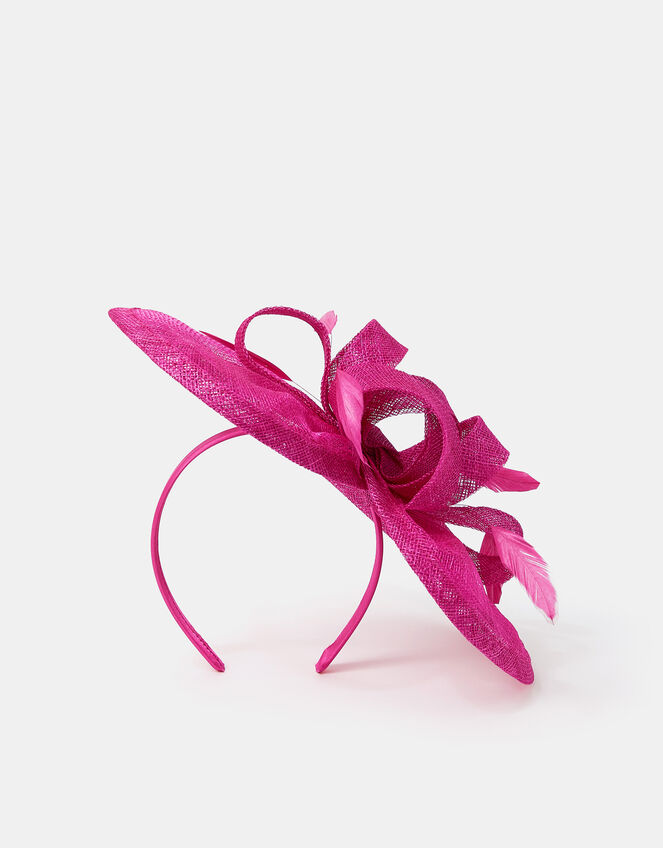 Woven Bow Feather Disc Fascinator, Pink (FUCHSIA), large