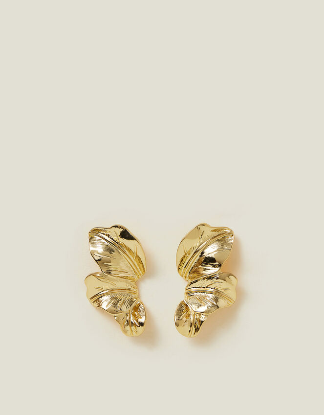 Layered Leaf Drop Earrings Gold, , large