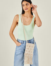 Macrame Fringe Phone Bag, , large